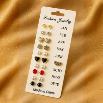 12 Pair Mixed Style Stud Earrings Set for Women – Golden Copper with Micro-Paved Cubic– Trendy Jewelry