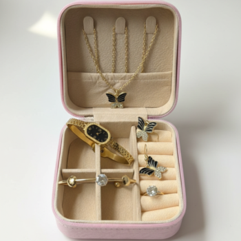 Elegant Butterfly Jewelry – 6-Piece Gold-Tone Collection withTravel Case